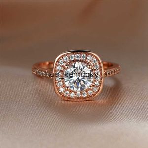 Anéis de banda vintage feminino cristal grandes anéis quadrados para mulheres cor ouro rosa redondo branco zircão pedra casamento bandas promessa anel de noivado