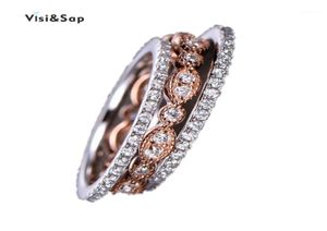 Anillos de banda Visisap 3 en 1 Conjunto de anillos nupciales para accesorios de boda Color oro blanco rosa Mujer Joyería de moda Gota B52214793891