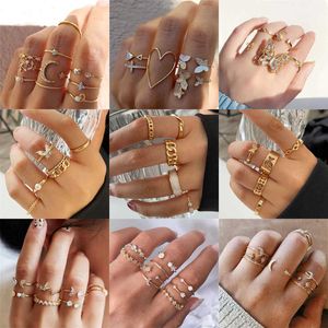 Anillos de banda WUKALO Bohemian Gold Silver Color Crystal Opal Rings Set para mujer Moda Boho Heart Butterfly Moon Rings Party Jewelry Gifts AA230306