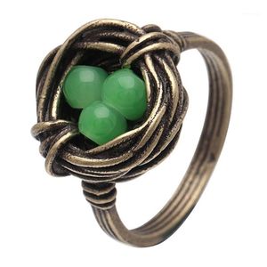 Anneaux de bande x-jue fête de fiançailles bijoux uniques pour les femmes vert cubique zircone nid d'oiseau forme anneau couleur or doigt