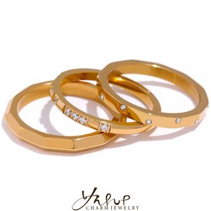 Anneaux de bande Yhpup charme en acier inoxydable minimaliste doigt d'or mince anneaux exquis PVD étanche élégant à la mode coréen bijoux pour les femmes 231109