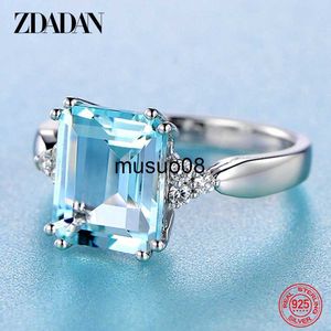 Bande Anneaux ZDADAN 925 Sterling Silver Fashion Aquamarine Gemstone Anneau Pour Les Femmes De Noce Bijoux Cadeaux En Gros J230602