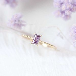 ZHOUYANG Bague Dainty Pour Femmes Style Coréen Carré Cristal Violet Clair Jaune Or Couleur Bijoux De Mode Cadeau Pour Les Filles KBR011 G230317