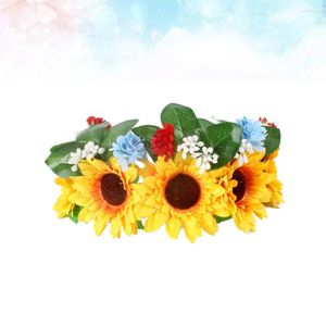 Bandanas jaune tournesol couronne de cheveux mariage casque simuler réaliste bandeau floral plage guirlande accessoires de photographie pour les vacances