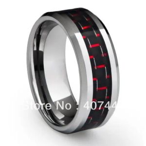 Bandes Livraison Gratuite Pas Cher Prix Bijoux USA Brésil Russie Offres Spéciales His/Her 8mm BlackRed Fibre Inlay Bague De Mariage En Tungstène Pour Hommes