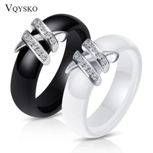 Bands Nouveaux arrivages 6 mm de haute qualité Black and White Style simple Two Line Crystal Ziron Ceramic Rings for Women Fashion Jewelry Gift