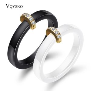 Groupes New Smooth Ceramic Ring Cubic Zirconia Stone Black and White Couleur Femmes Bijoux Engagement Band de mariage Cadeaux pour femmes