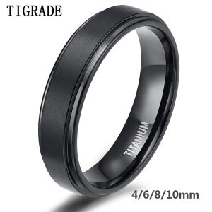 Bands Tigrade Black Titanium Ring For Men Widding Mouding Engagement Jewelry Band 4/6/8/10 mm Cool Dark Classic Unisexe Ring Female Taille 415