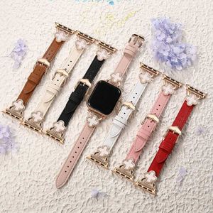 Bands Watch Fashion Pu Leather Four Leaf Clover Designer Watch Band Stracles Smart For Watch Band Ultra Iwatch Band Série 8 4 5 6 7 Watchband 240308