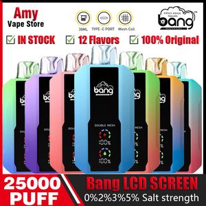 Bang 25000 Puffs LCD Écran cigarettes électroniques jetables Vape 0% 2% 3% 5% Double mail