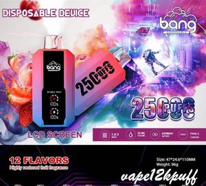 Bang Box 25000 Puffs Points électroniques jetables Cigarette Puff 25000 Network Cable Bobine rechargeable 650mAh Batterie Pré-remplie de 30 ml 0% 2% 3% 5% 12 saveurs