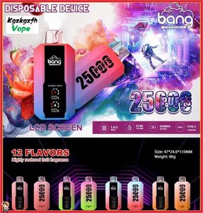 Bang Box Puff 25000 25K Puffes Disposables Vape Pen Vapers Authentic Vapers Mesh Bobine Rechargeable E Cigarettes 0% 2% 3% 5% 12 Colours Écran LCD Big Puffs