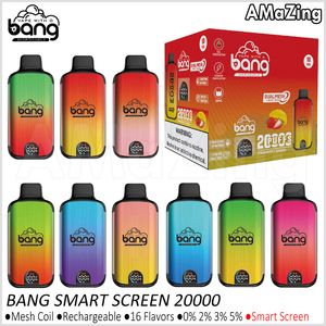 Bang Smart Screen 20000 Puffs Cigarettes électroniques jetables Puff 20K Kit de boîte de vape Bobine à double maille vs Puff 18000 12000 Vaper rechargeable 0% 2% 3% 5%