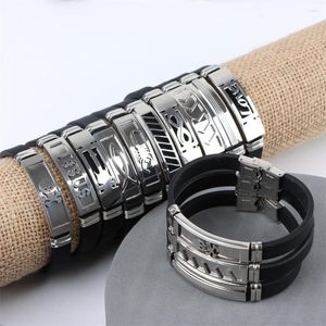 Bangle 10/20Pcs/Lot Bracelets en acier inoxydable de mode en gros pour hommes Style Punk Bracelets en cuir de Silicone bijoux cadeaux de fête