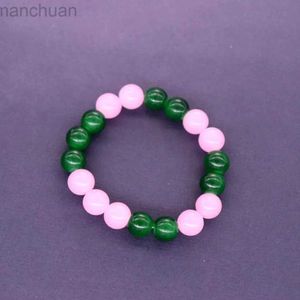 Brazalete de 10 mm, cuentas de piedra de vidrio verde rosa, brazaletes elásticos, pulseras para mujeres y niñas ldd240312