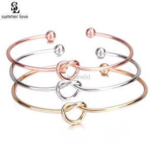 Brazalete 10 unids/lote, pulsera de nudo de amor simple, joyería para mujer, color dorado, plata, pulseras abiertas ajustables para mujer, venta al por mayor barata 240319