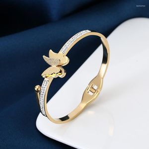 Bracelet 18k or acier inoxydable papillon bracelets breloque manchette charnière Bracelet pour femme fille adolescent anniversaire cadeauBangle Kent22