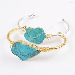 Brazalete 1 Uds piedra turquesa Natural Irregular chapado en oro verde gemas alambre envoltura brazalete pulseras joyería Bohemia regalos de cumpleaños