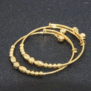 Brazalete 2 piezas Campanas para niños Pulsera escalable de oro de 14 quilates para bebés Niños Ajuste 45-55cm Muñeca de mano pequeña