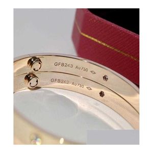 Bracelet 2021 Bracelets d'amour de luxe de luxe Bracelet GFB plaqué or 18 carats avec boîte d'origine Sac de carte Numéros de code uniques Panier Diamond93749 Dh4Im
