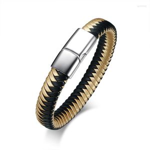 Brazalete de acero inoxidable 2023 de estilo europeo y americano, Material de cuero de microfibra, joyería que se puede grabar a la moda para pulsera de hombre