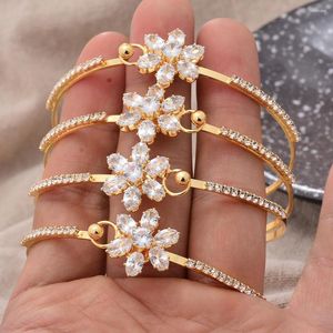 Brazalete de piedra de 24K con flor abierta, brazaletes de Color dorado de Dubái para mujeres, niñas, esposa, novia, brazaletes ligeros, regalo de joyería