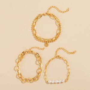 Bracelet 3 bracelets en or pour femmes mode Hip Hop Style géométrique unique OChain fait à la main porter perle UK Love Label 230719