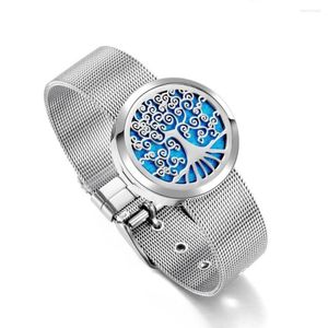 Brazalete 30 mm Árbol de la vida Pulsera de acero inoxidable con parte trasera sólida Difusor de medallón para mujer