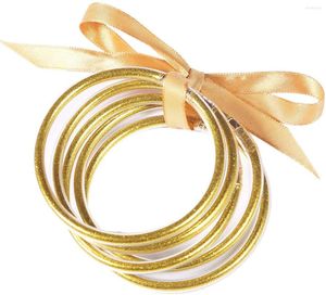 Brazalete 5 unids/set brazaletes de moda brillantes pulsera de gelatina rellena de purpurina de silicona suave para mujeres niñas Idea regalo