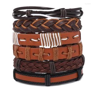 Bracelet 6 pièces/lot fait à la main rétro en cuir marron hommes Bracelets réglables bijoux pour femmes bricolage mélange Match Styles cadeaux