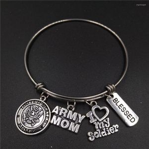 Bracelet 64mm de diamètre en acier inoxydable poli haut fil réglable USA armée maman breloque j'aime mon soldat Bracelet goutte