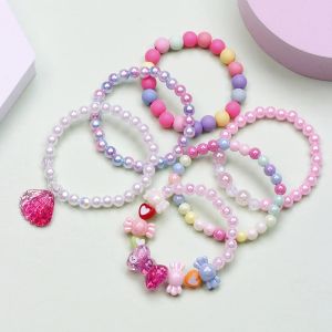 Bracelet bracelet bracelet 6pcs / set Bracelet Bracelets Star Heart Candy Colors Beads Enfants pour enfants Perles Bracelets Anneaux Set for Girls Gift