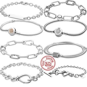 Bangle 925 Sterling Silver Basic Snake Snake Snake Me Link Heart Heart Tbar Bracelets Fit Original Brand Charm Women Bracelet Diy Joyería 220831