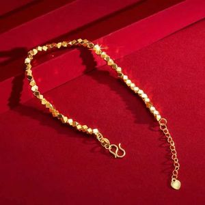 Bracelet 9999 Real Gold 24k Yellow Womens Oeuvre ajusté Conception réglable Simple Q240506