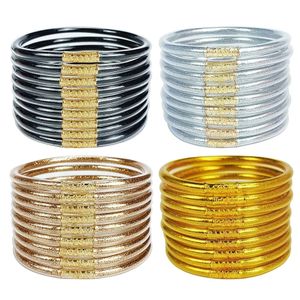 Bracelet 9pc Brillant Glitter Empilable Tube De Gelée Bracelets En Plastique Bracelets Ensemble pour Femmes Rempli Silicone Poignet Léger Filles Cadeau 230821