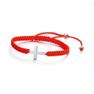 Brazalete ajustable religioso Anka titanio acero cruz Nylon cordón pulsera rojo negro cristiano trenzado B00436