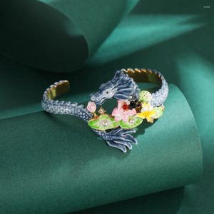 Bracelet avancé Original zodiaque Animal peint à la main émail perle feuille de Lotus fleur racine petit Dragon vert Bracelet