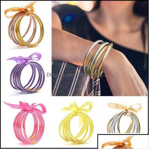 Bracelet Bracelet Bracelets Bijoux All Weather Glitter Filled Stardust Sile Circle Femmes Bowknot Jelly Bangles Bracelet Femme 5 Pcs / Set Otdph