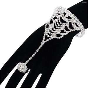 Brazalete Brazalete Brazalete de lujo Cristal Cristal Pulsera de diamantes de imitación con anillos de dedo Adorno de mano Accesorios de boda Joyería Pulseras DHCHE