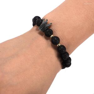 Bracelet couronne de lave noire pour femmes et hommes, Punk Hiphop unisexe, perles élastiques, simples, à la mode, bijoux de poignet, vente en gros