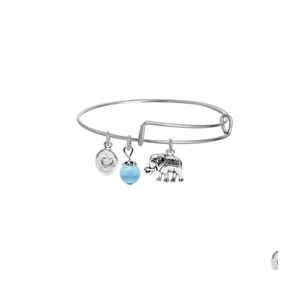 Bracelet Bleu Cristal Perle Extensible Fil Bracelet Sier Éléphant Femmes Animaux Cadeaux De Communion Pour Sœur Ou Fille Drop Delivery J Dh47F
