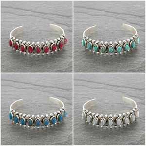 Bracelet bohème Turquoises naturelles pierre Bracelet ouvert bijoux tibétains Antique couleur argent manchette pour les femmes cadeau