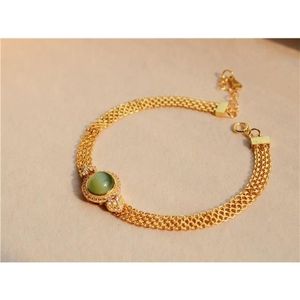 Bracelet jonc conçu en œil de chat, chaîne de montre vert clair, large, style rétro national