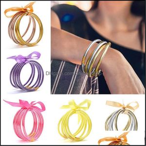 Bracelet Bracelets Bijoux All Weather Glitter Filled Stardust Sile Circle Femmes Bowknot Jelly Bangles Bracelet Femme 5 Pcs / Set Drop Delivery