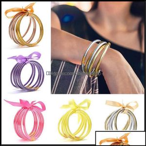 Bracelet Bracelets Bijoux All Weather Glitter Filled Stardust Sile Circle Femmes Bowknot Jelly Bangles Bracelet Femme 5 Pcs / Set Drop De Dhx5T