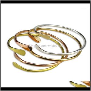 Brazalete Pulseras Joyería Entrega directa 2021 Mylongingcharm 10 Unids / lote Latón en blanco Suave Oval Pulsera apilable Brazaletes abiertos F16711 Pas2L