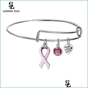 Brazalete Cáncer de mama Cinta rosada Cristal Charm Brazaletes de alambre Pulsera hecha a mano con pulseras de amor Joyería ajustable Regalo Bdejewelry DHSKM