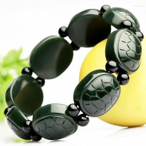 Bracelet chinois naturel Bla vert Jade tortue bracelet perlé bijoux de charme de mode