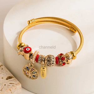 Bracelet classique mauvais yeux arbre de vie perle manchette bracelet couleur or plaqué ouvert bracelet taille libre bijoux cadeau 240319