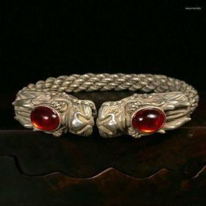 Bracelet à collectionner en rubis chinois du Tibet, en argent, fait à la main, Dragon de bon augure